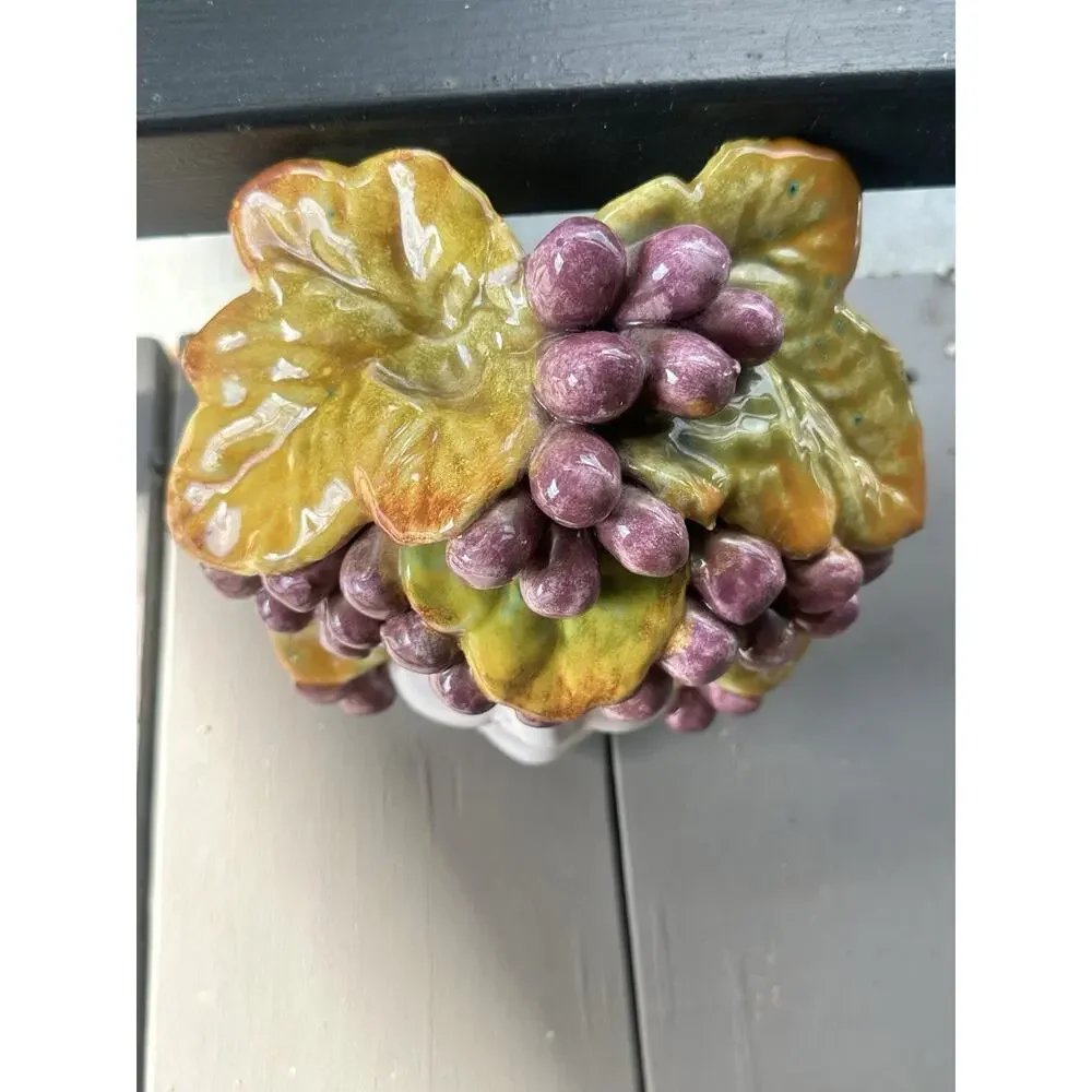 VTG Ceramiche Villani Firenze Italy Wall Mask Grape Leaf Ceramic Face Art Signed